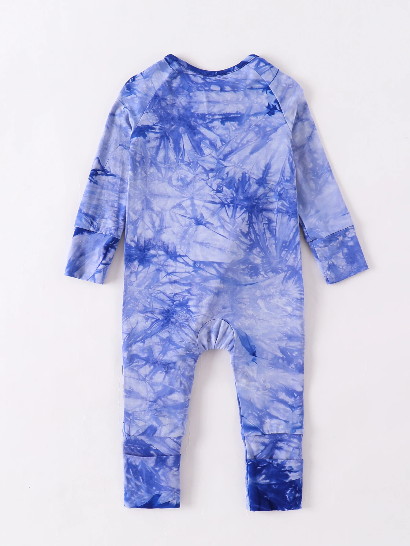 Baby bamboo fiber new style soft and breathable fabric dark blue tie-dye (tie-dye random) baby double zipper romper / onesie