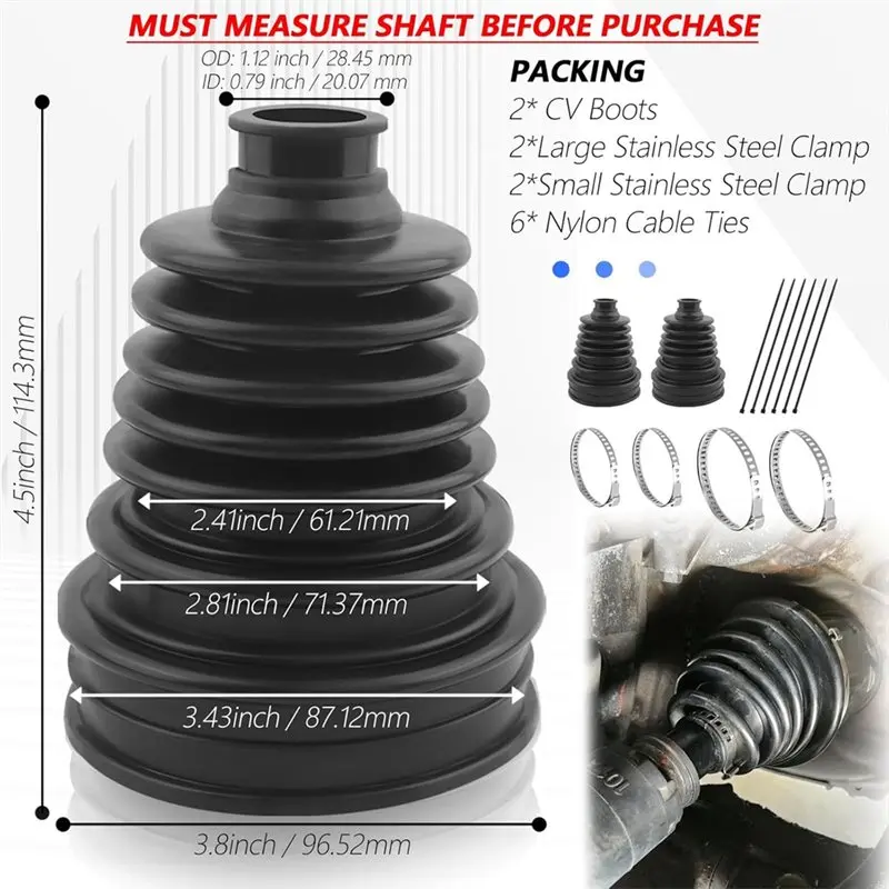 N96R 2PCS 19-24 Mm Shaft CV Boot Repair Kit,Silicone CV Axle Boot Repair Kit 4 CV Boots Clamps& 6 Cable Ties Included