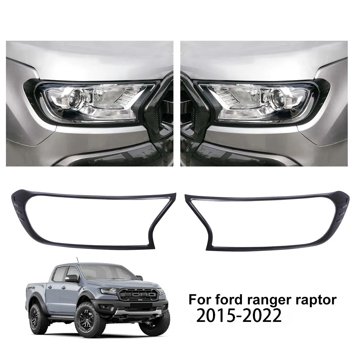 2PCS Head Lights Cover Headlight Cover Trim Guard For Ford Ranger 2015-2022 WILDTRAK XLS XLT LIMITED XL ALL MODEL