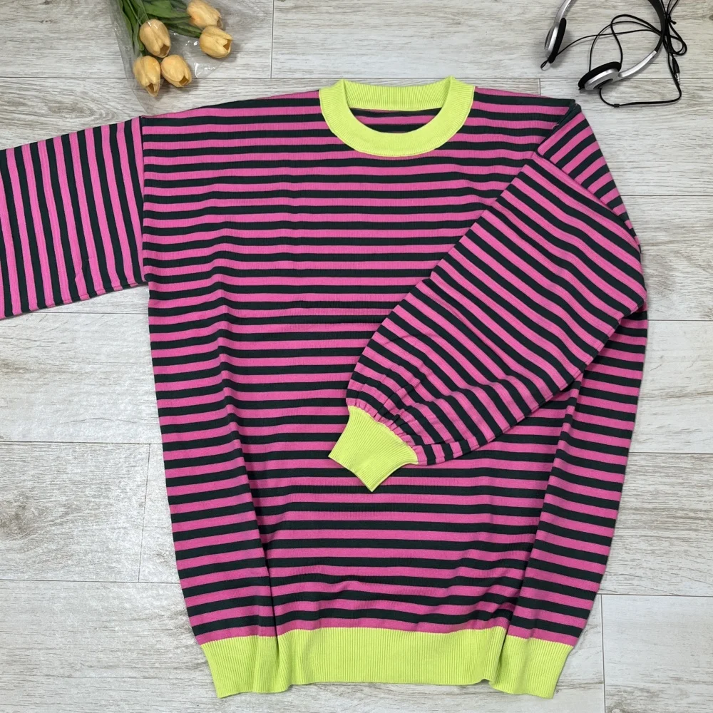 Pullover Top Unisex Sweater Pullover Crew Neck Loose Fit Men Hip Hop Casual Striped Women Long Sleeve Oversized Sweatshirt Shirt