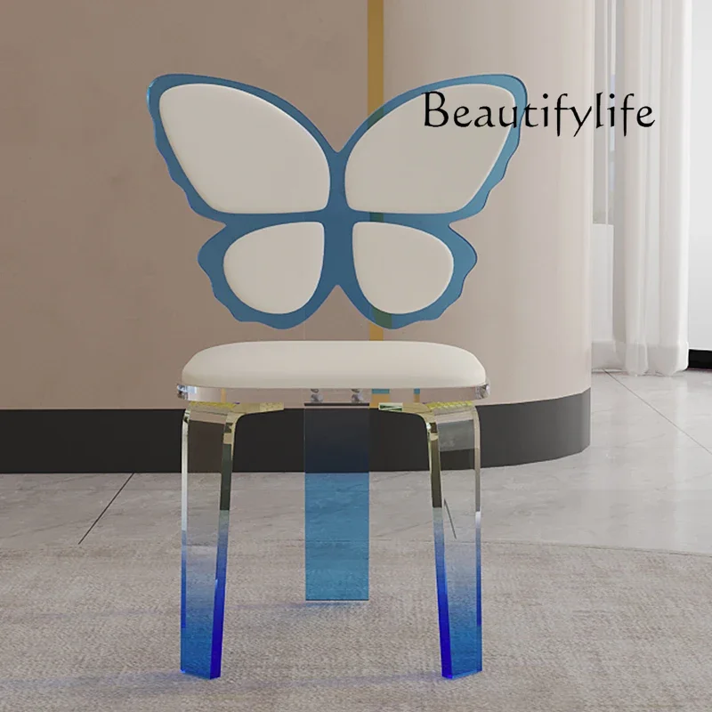 Cream wind thickened acrylic suspended butterfly dining chair light luxury minimalist high-end microcrystalline stone round