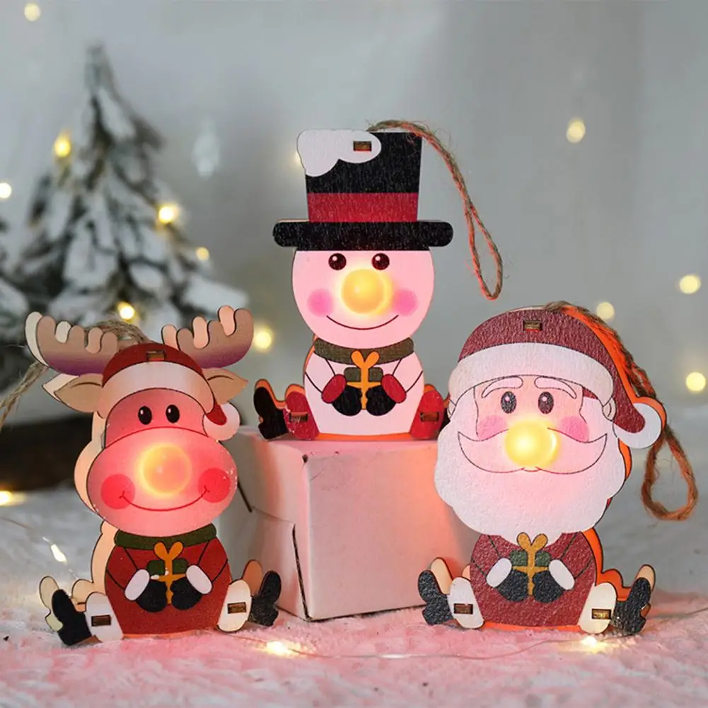 Christmas Tree Pendant with Lanyard Cute Santa Claus Snowman Elk Shape Festive Night Light Oranment decoracion navidadeña