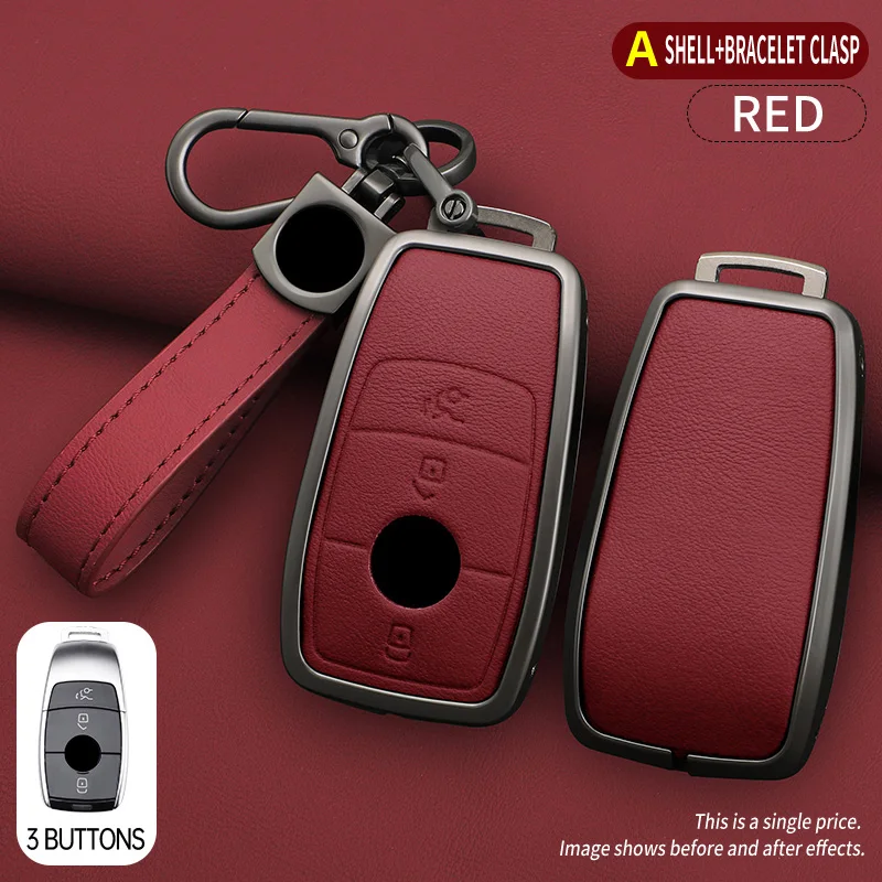 

3-кнопочный кожаный чехол для ключей из цинкового сплава для Mercedes-Benz AMG A C E S G Class GLC CLE CLA GLB GLS W177 W205 W213 Чехол для ключей