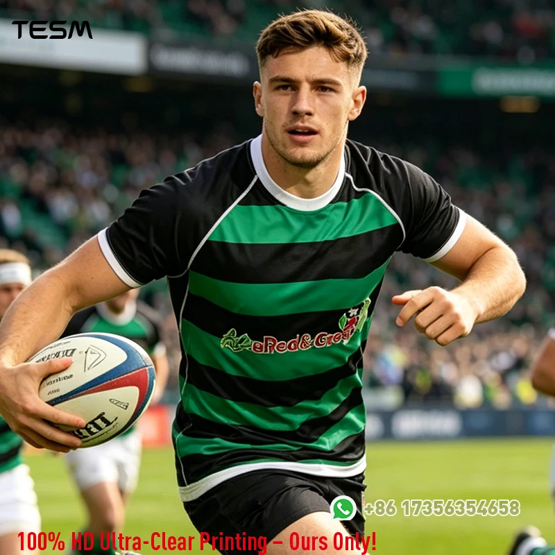 Men Rugby Training Sports T-shirt with 3D Printed Retro Stripes Club Jersey Outdoor Casual Fan Short-Sleeve Top
