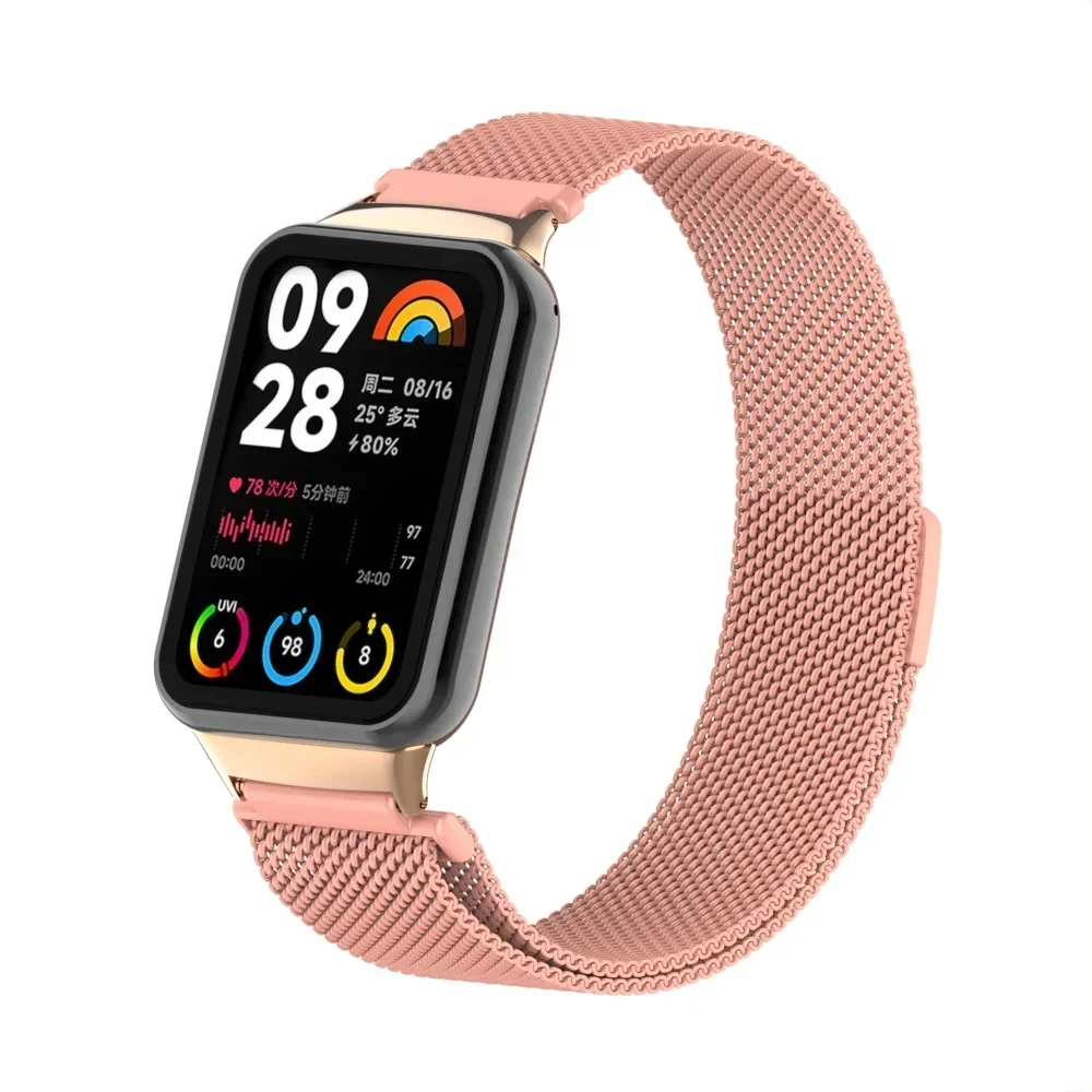 Correa de bucle milanés para Xiaomi Mi Band 9 8 Pro pulsera magnética de acero inoxidable para Redmi Watch 4 5 accesorios de cinturón
