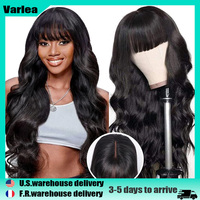 30 inch Body Wave Human Hair Wigs with Bangs Full Machine Made Scalp Top Wig 180% Density Brazilian Remy Hair Fringe Bangs Wig