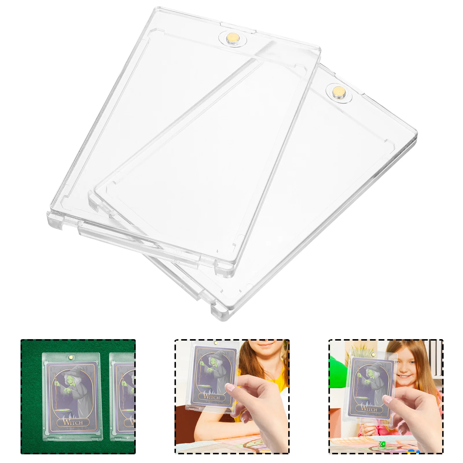 

2 Pcs Magnetic Card Holder Clear Sleeves Football Holders for Trading Cards Sports Case Hard Acrylic Protectors Baseball