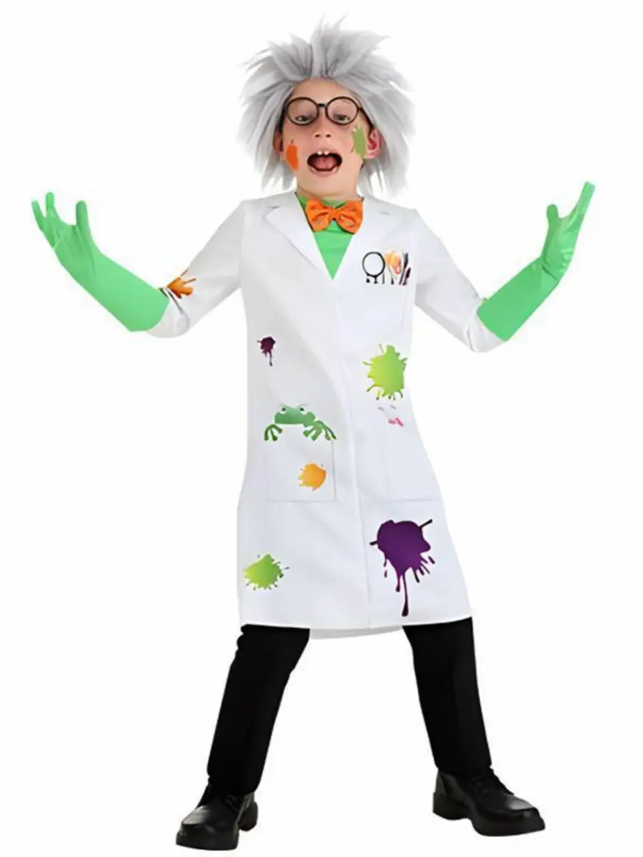 زي هالوين جديد للأطفال، معطف مختبر أبيض للعب الأدوار المجنونة، ملابس أداء للمسرح