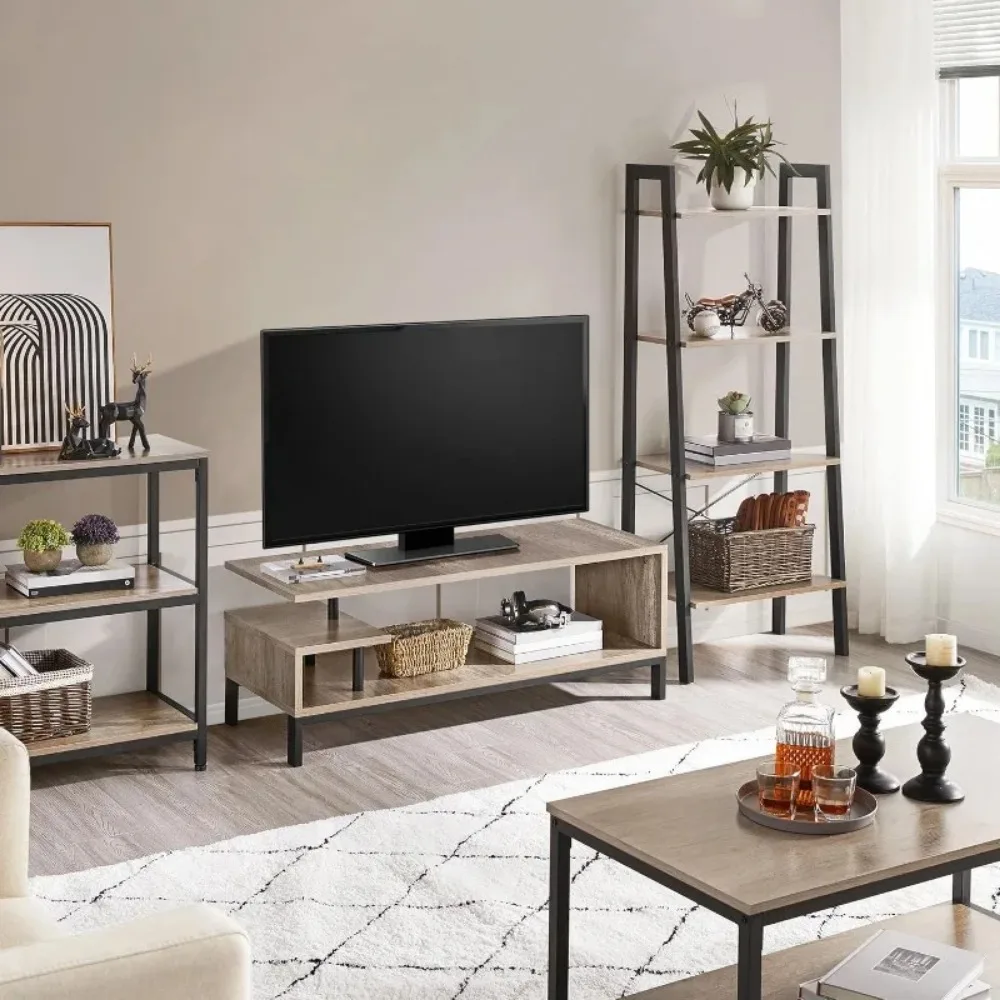 Industrial TV Stand for TVs up to 50 Inch, Small Entertainment Center Gray TV Table for 50 inch TV, Media Console Table