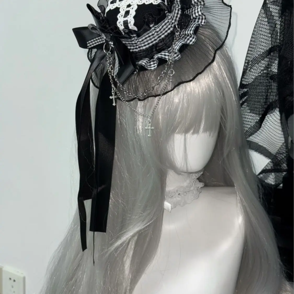Dark Gothic Punk Retro Black Bow Haipin Comic-Con Small Top Hat Show Lolita Headwear Accessories