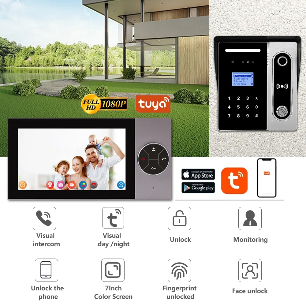 Factory Price High Host 1 Monitor 1080p Tuya Interphone System Unlock via face, fingerprint, password Wifi Video Intercom System