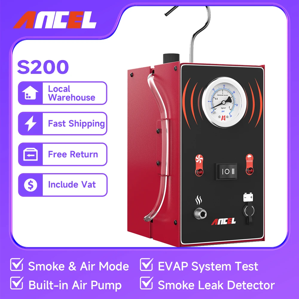 Ancel S200 Car Smoke Leak Detector EVAP Pipe Smoking Generator Pipe Leakage Analyzer Tester EVAP System Diagnostic Tool for Car