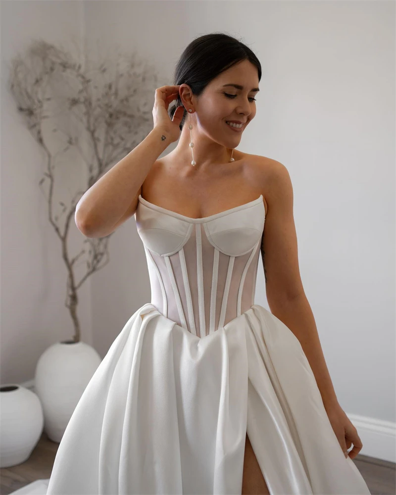 SSYTENS-Robe de Mariée Blanche Sexy Personnalisée, Corset Sophia, Chérie Boho, Patients de Princesse, Quelle que soit la Robe de Soirée à Fente Haute