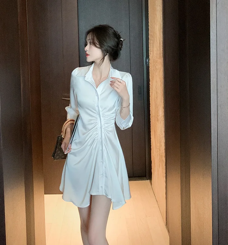 

New Fashion Spring Summer Women Slim Long Sleeve Button Shirt Dress Office Lady Casual Wrap Hip Skirt Sexy Girl Party Gift