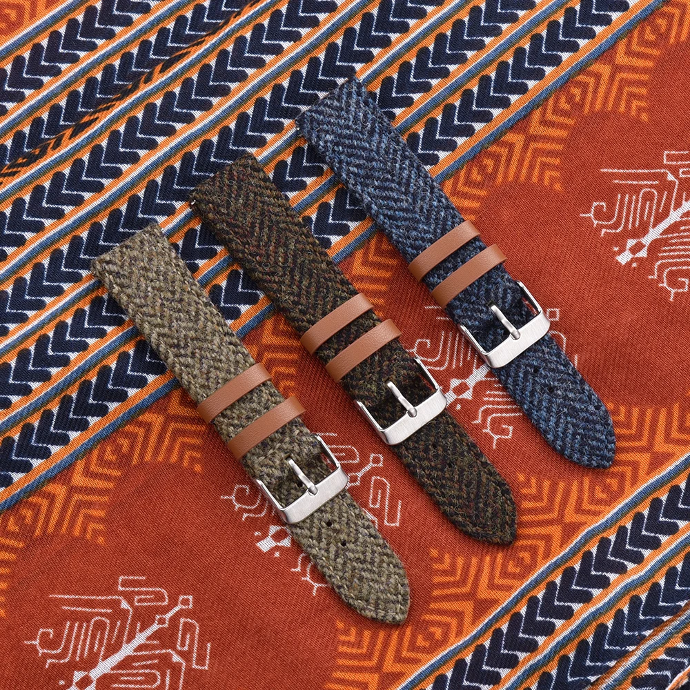 18mm 20mm 22mm Wool  Vintage Leather Watch Strap Quick Release Bracelet For Huawei Watch GT2/3/4 Compatible Smartwatch Band