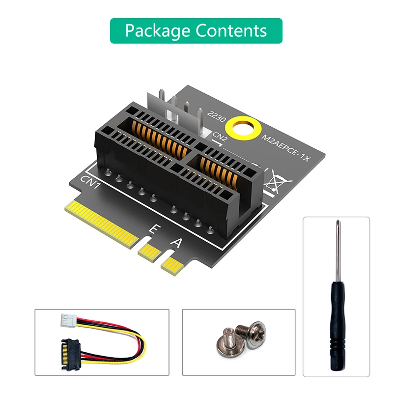 2230 M.2 Key A+E to PCIE X1 Adapter Card PCI Express PCI-E 1X Slot to M2 NGFF Key A/A+E/E Converter Riser Card 4Pin Power Supply