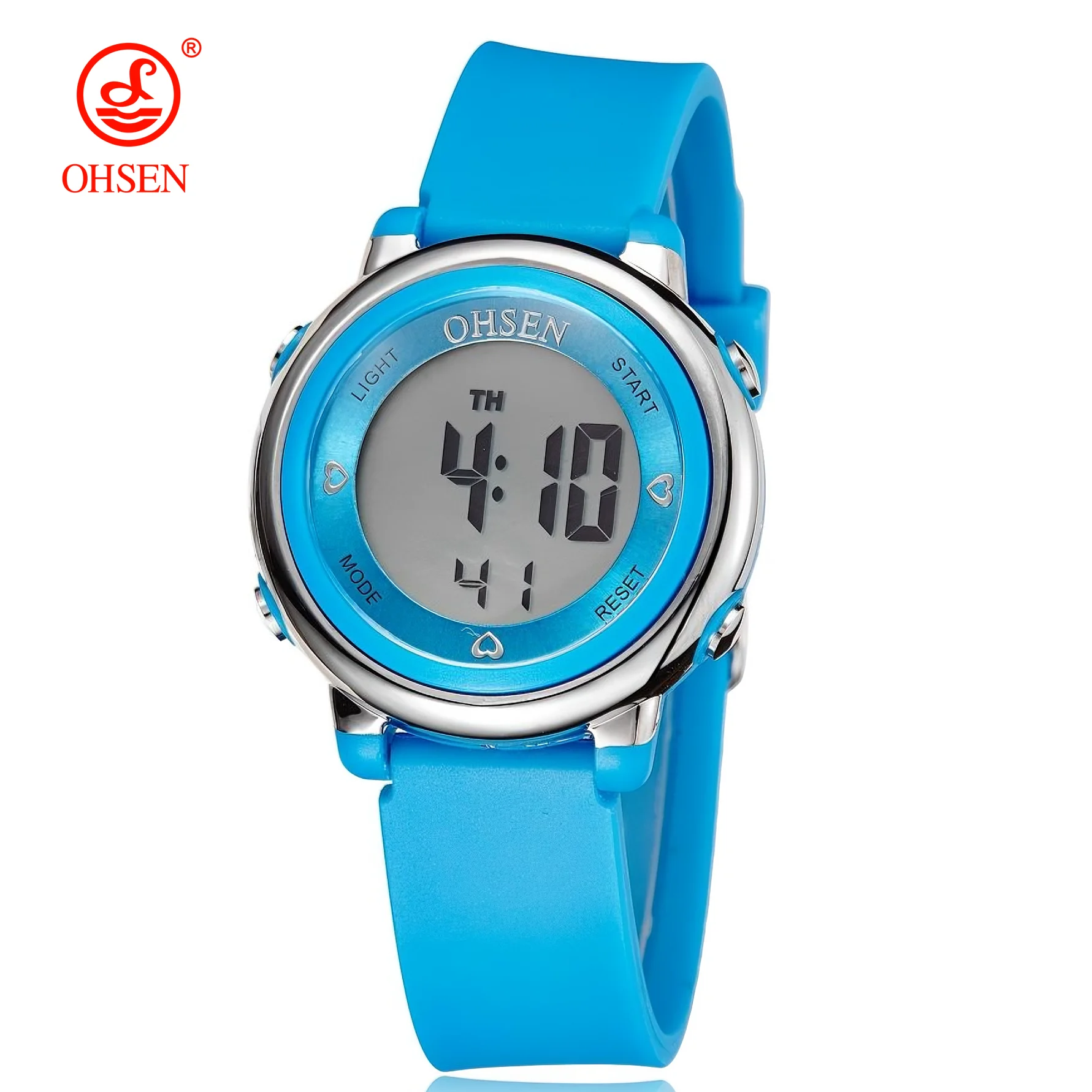 

Детские часы OHSEN, водонепроницаемые, 50 м, розовые, синие, детские наручные часы, милые цифровые часы с 7 цветами LED-подсветкой, секундомер для мальчиков и девочек