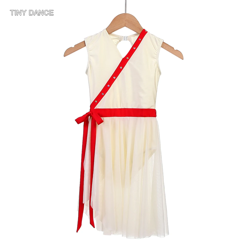 女の子用 アイボリー スパンデックス Vネック ボディース バレエドレス リリカル コンテンポラリー ダンス パフォーマンス コスチューム 25175