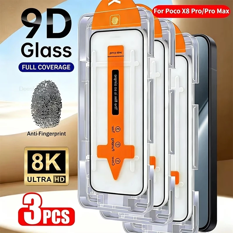 3 Stück für Poco X8 Pro Max Entsperrungs-Set mit einfacher Installation, Displayschutzfolie für Poco F8 Ultra F8 Pro, kratzfeste Panzerglasfolie
