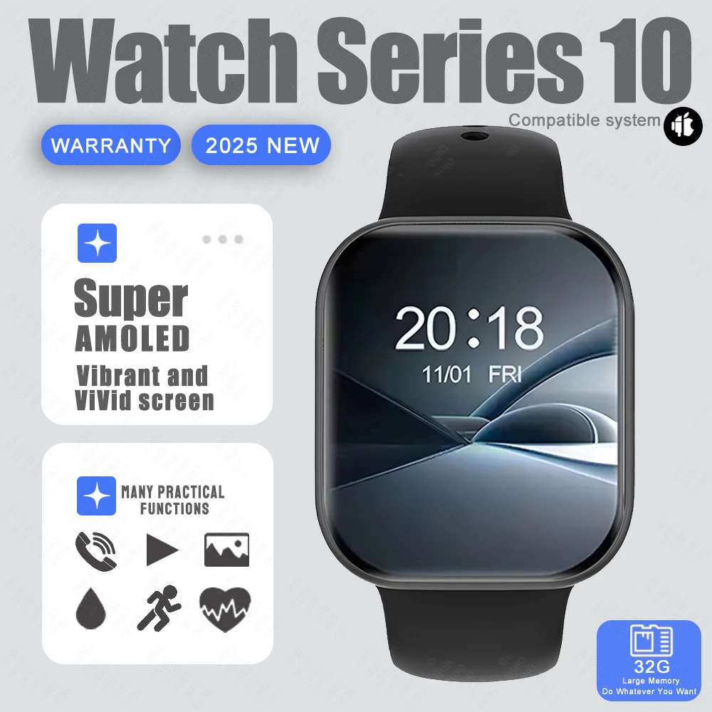 2025 New Original DT Watch 10 Smart Watch Men HD AMOLED 16GB Memory Music 3D Surround Bluetooth Call Waterproof SmartWatch Women