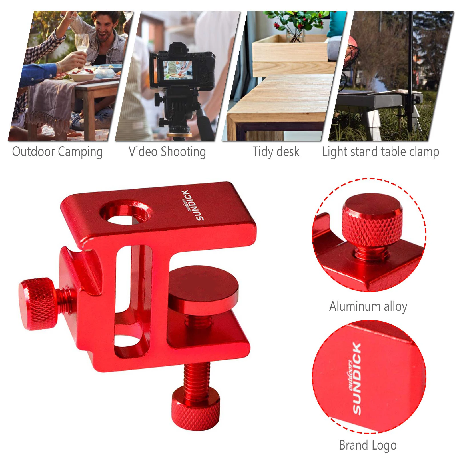 SUNDICK Lantern Stand Clip For Light Pole Table Fixing Aluminum Alloy Clamp Outdoor Hanging Holder Outdoor Camping Tools