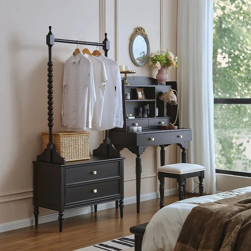 solid wood floor coat rack bedside table integrated black open wardrobe retro hanger