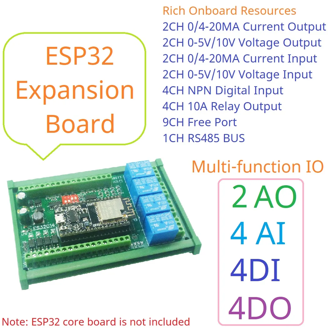 DC 12V 24V ESP32 Expansion Board Digital Analog DAC ADC IO Wifi Relay Switch ES32C14 Module for Arduino PLC Smart Home IOT Diy