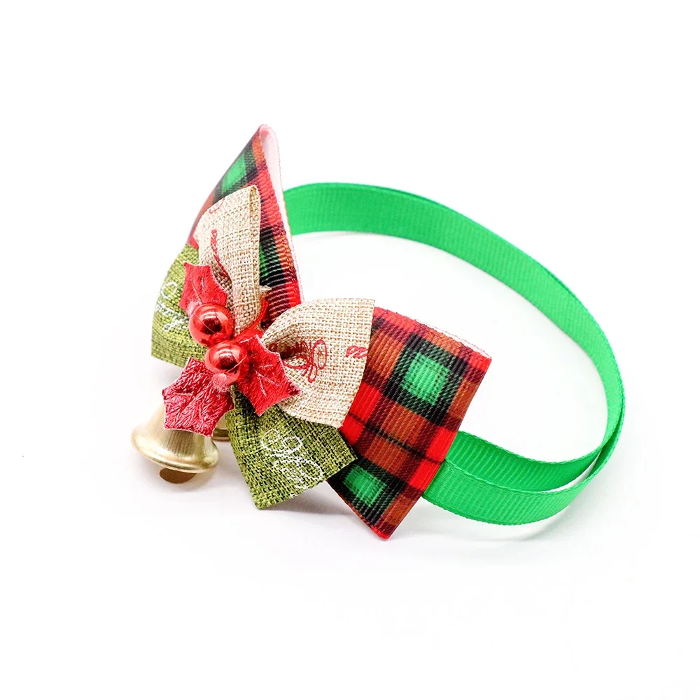 10PCS Christmas Dog Bowties With Bell Classic Plaid Pet Collars Dog Grooming Accessories Pet Dog Bow Ties Pet Supplies For Dogs