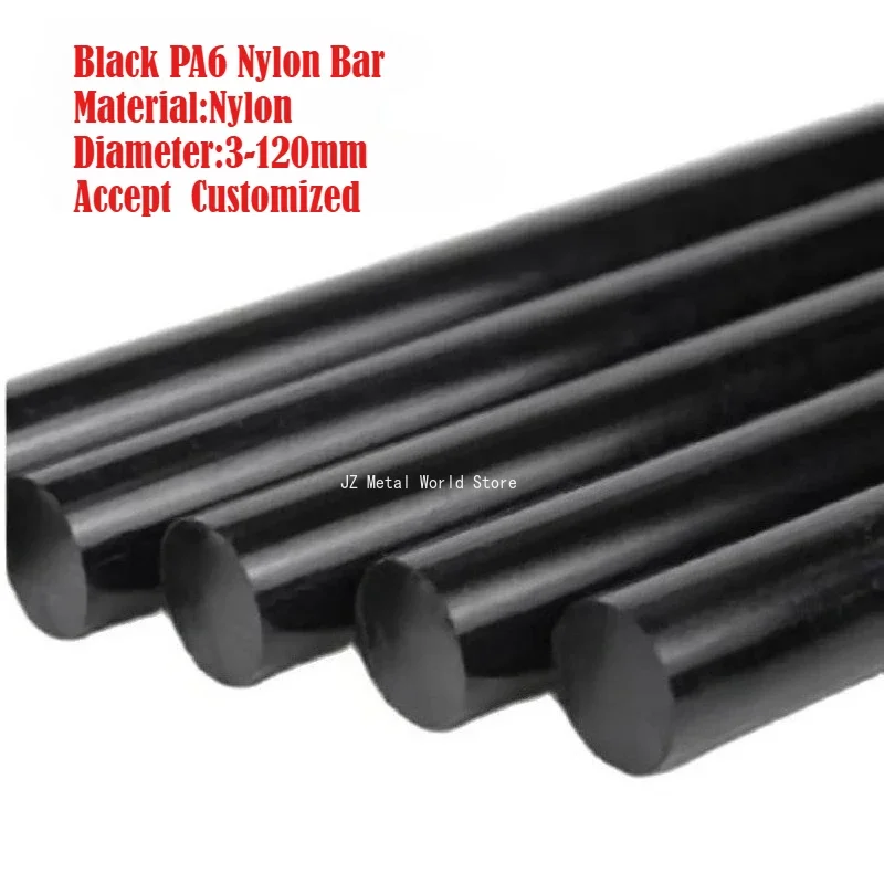 Black Nylon Solid Plastic Rod PA6 Nylon Bar Round  Diameter 3mm To 120mm Billet Spacer Various Sizes