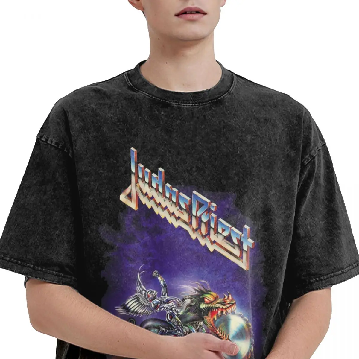 Judas Priest Washed T Shirt Streetwear Vintage T-Shirt Screaming Heavy Metal Tees Tops Men Women Short Sleeve Harajuku Graphic