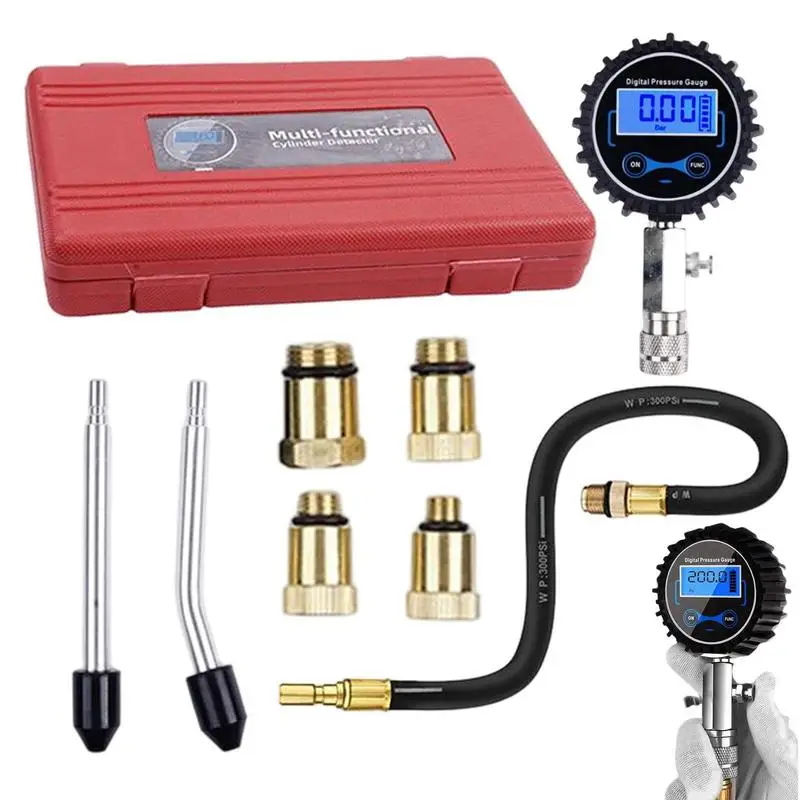 Car Compression Tester 0-200 PSI Digital Cylinder Compression Gauge Car Engine Cylinder Compression Test Tool With Adapters