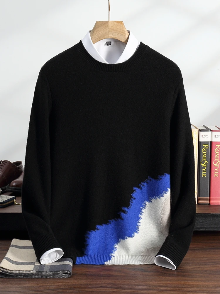 New Men's Sweater Pullover Autumn Winter 100% Cashmere Sweater O-Neck Casual Pullover Clothes Warm Fashion Inside Join Knitwear