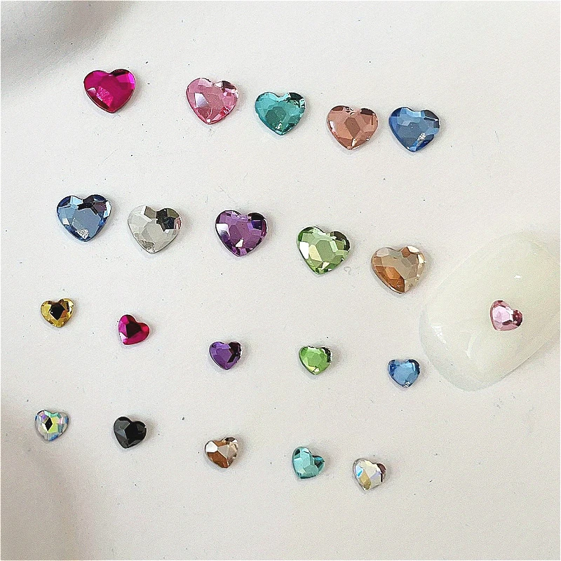 

50 шт., ювелирные изделия с мини-кристаллами и бриллиантами, супер вспышка, плоское дно, цвет, размер персикового сердца, вспышка, алмазный продукт, аксессуар для дизайна ногтей