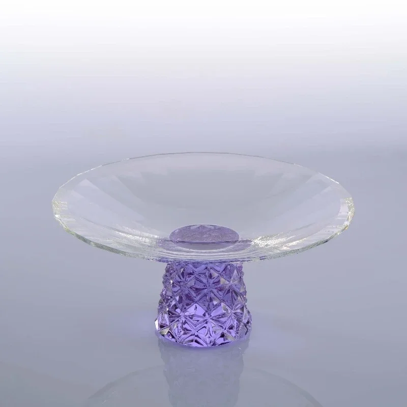 

European Simple Design Luxury Serving Tray Cake Tableware Lead Ball Glass Purple Crystal Glass Fruit Plate