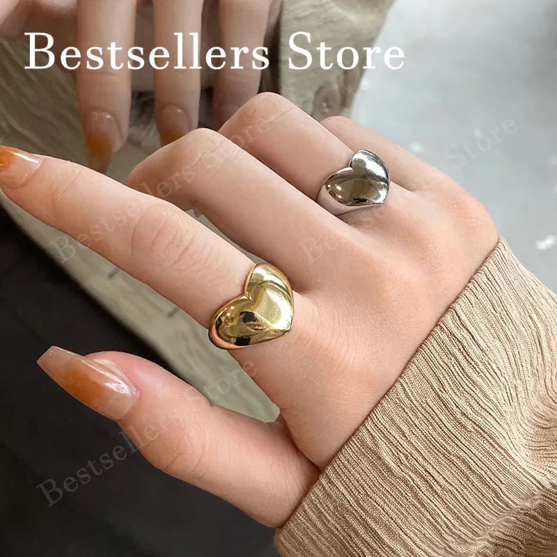 925 Sterling Silver / 18K Gold Plated Simple Polished Heart Ring for Women, Fashion Charm Jewelry, Wedding Gift view 3