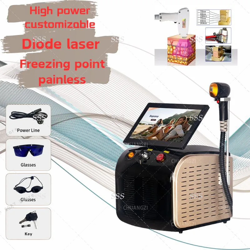 

2025 New 808nm Diode Laser Hair Removal Machine 755 1064 808nm Sopr Ice Platinum Painless Hair Removal Device