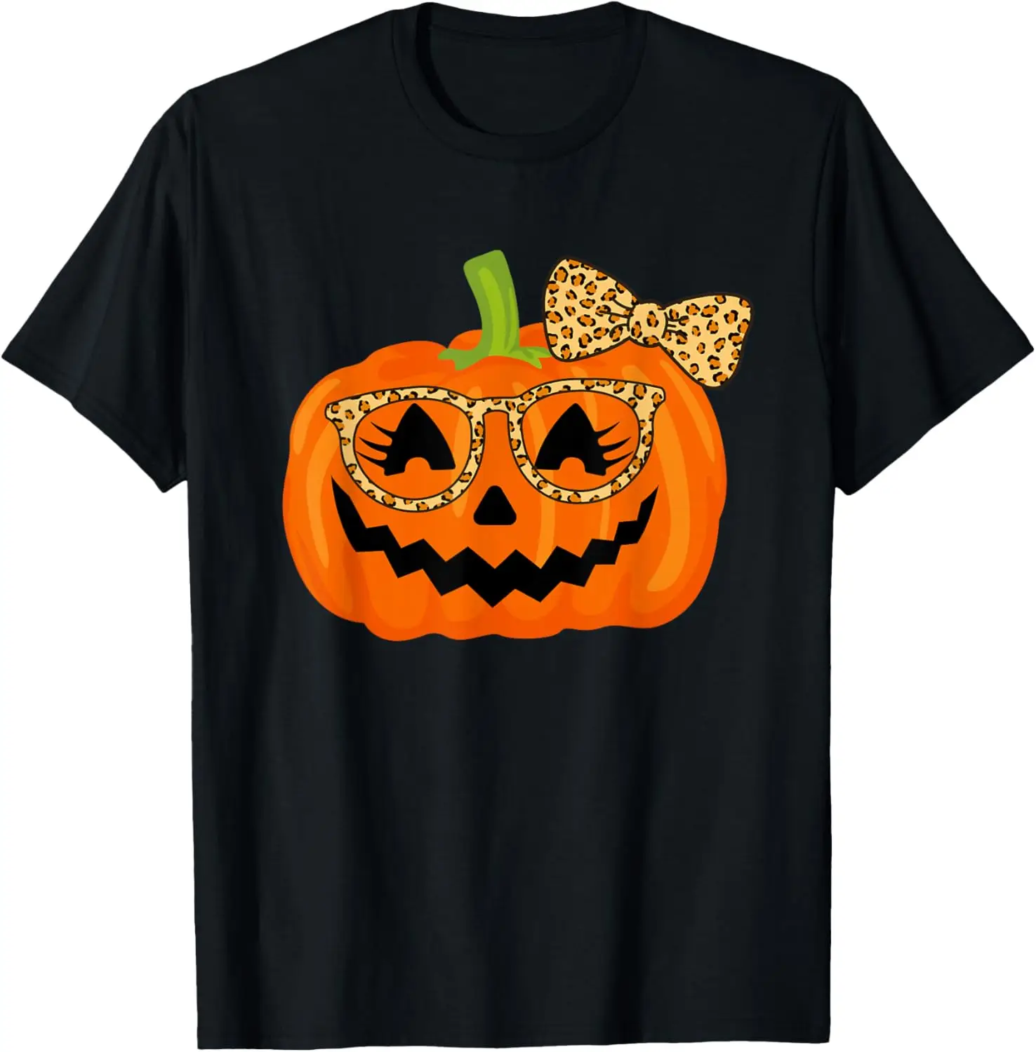 Jack O Lantern Face Pumpkin Halloween Leopard Print Glasses T-Shirt