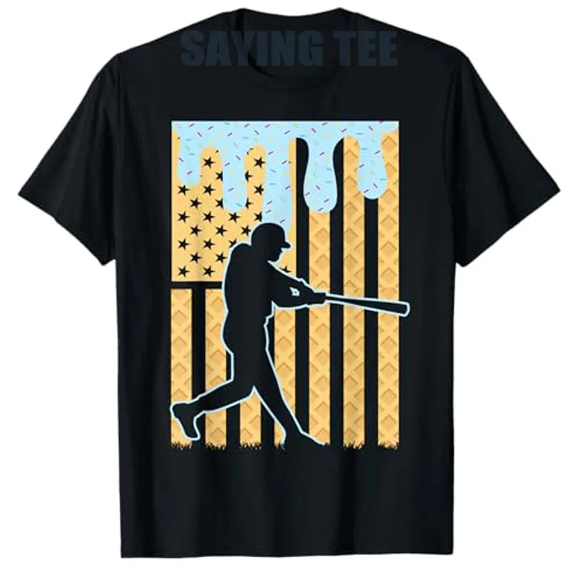 

Baseball Drip Boys Dripping Ice Cream Baseball USA American Flag T-Shirt Summer Fashion Game Day Y2k Graphic Outfit Novelty Gift