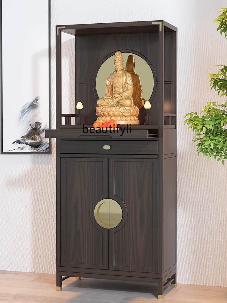 

New Chinese solid wood vertical cabinet, ebony black walnut Buddhist cabinet, God of Wealth household table