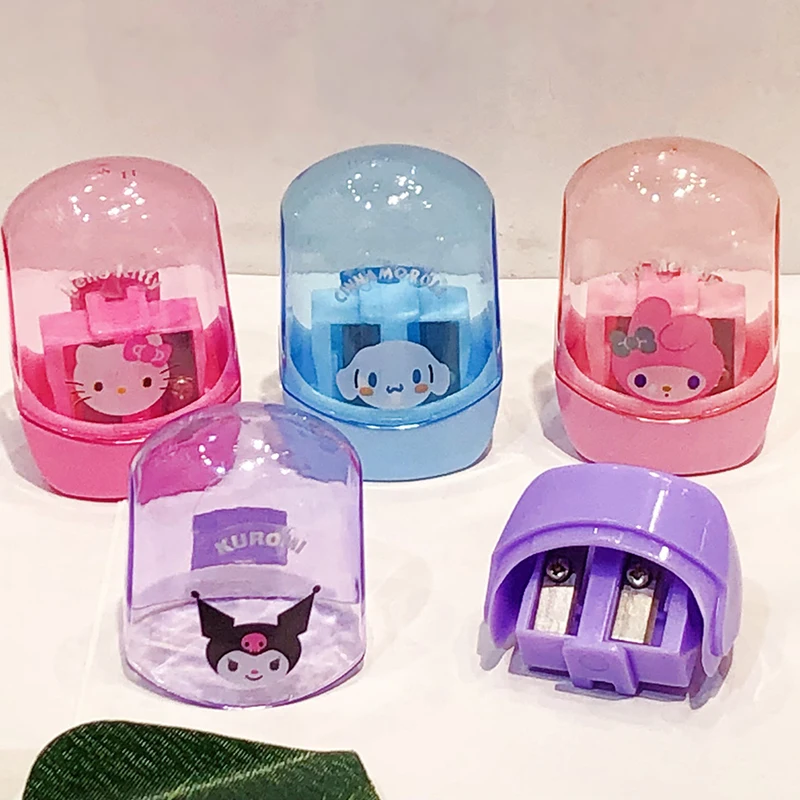 Kawaii Sanrio Pencil Sharpeners Hello Kitty Kuromi Cinnamoroll Students Double Hole Pencil Sharpener Stationery School Supplies