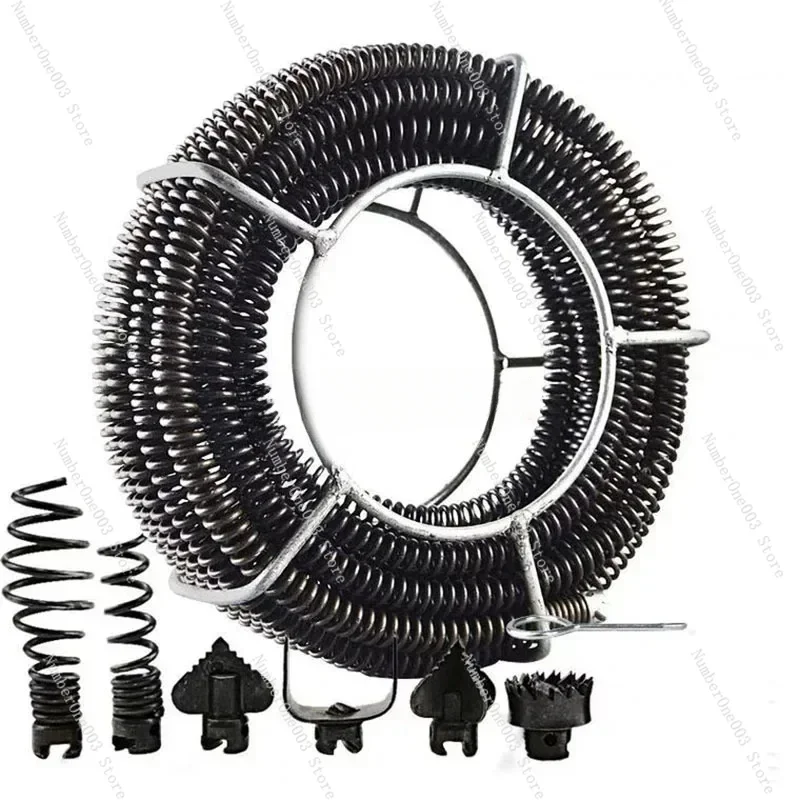 15M Length Household Drain Pipe Dredger Extension Spring Set Sewer Dredger Compression Spring with Connector for 10-100MM Pipe F