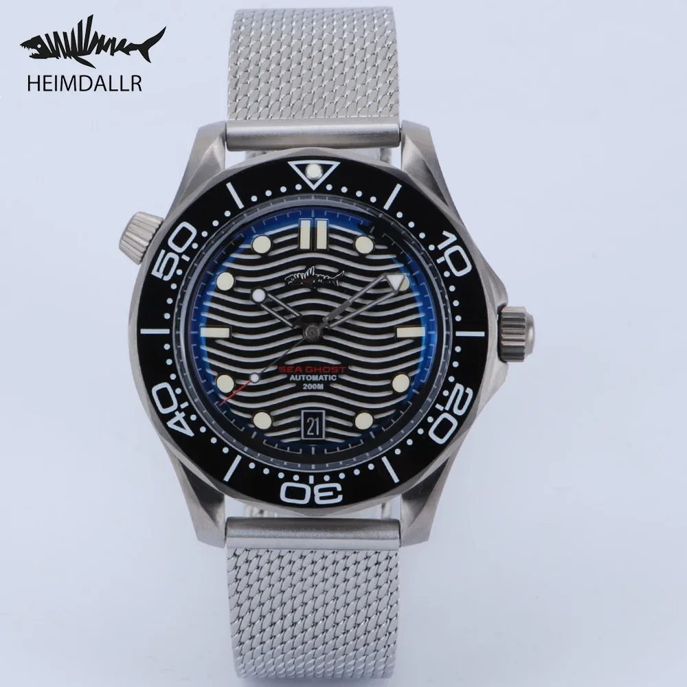 

Heimdallr Men's Titanium Seaghost Diver Watch Black Wave Dial Ceramic Bezel Sapphire NH35 Automatic Movement Stainless Bracelet