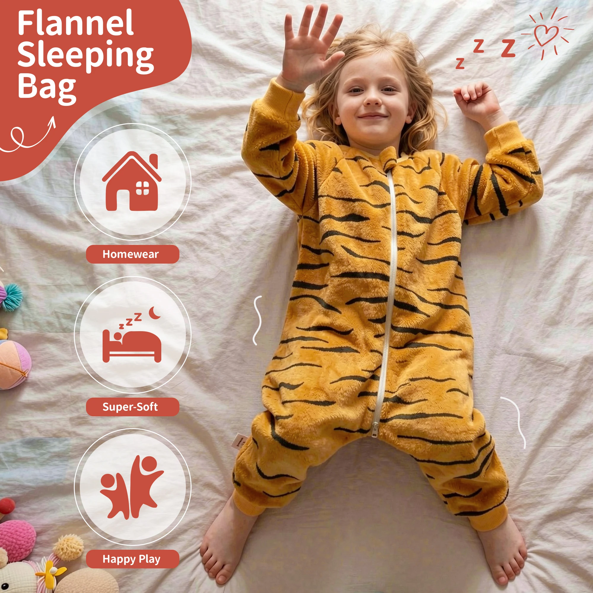 MICHLEY Tiger Kids Flannel Sleeping Bag Cute Sack Sleepsack Thick Warm Sleepwear Wearable Blanket Bodysuit 1-6T Halloween Gifts