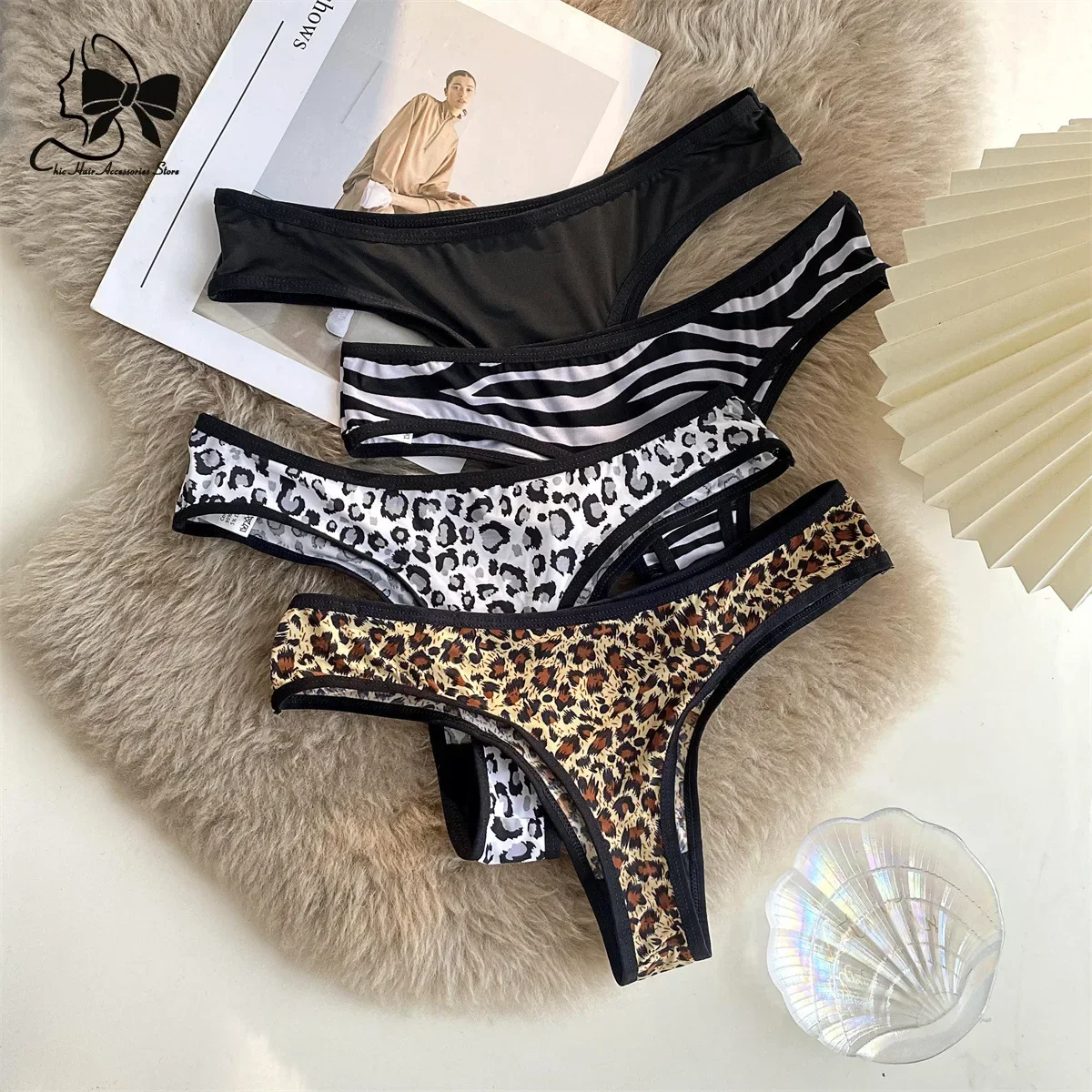 Leopard-print Sexy Low Waist Women Panties Underwear Women Seamless Silk Cotton Hollow Out Thongs Female Briefs Underwear