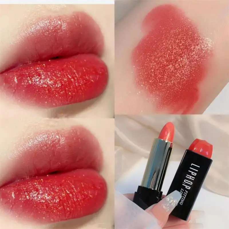 Pintalabios resistente al agua con estrellas brillantes, lápiz labial nacarado de larga duración, maquillaje Nude, hidratante, brillo de labios, Cosméticos Mak