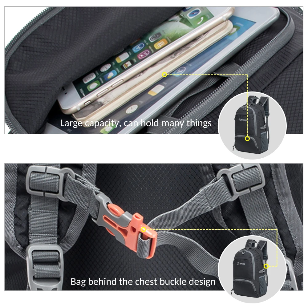ZOMAKE 35L Big Backpack Lightweight Hiking Foldable Backpack Water Resistant travel camping Backpack Daypack for Women Men
