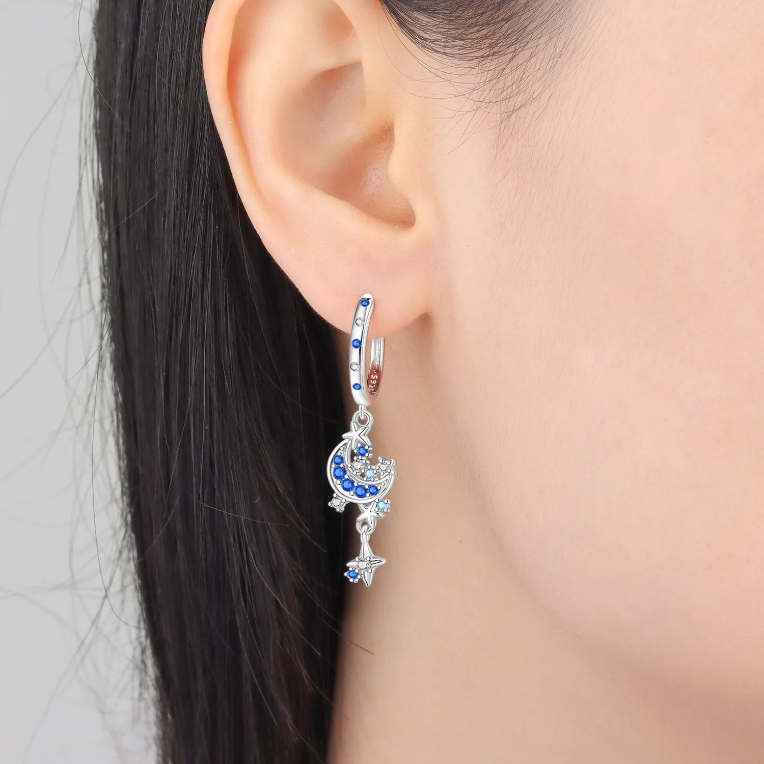 Original 925 Sterling Silber Ohrringe Himmelskundliche Sonne Stern Mond Tropfenohrringe für Frauen Täglicher Geburtstags- Valentinstags-Schmuck Geschenk – Detail 12