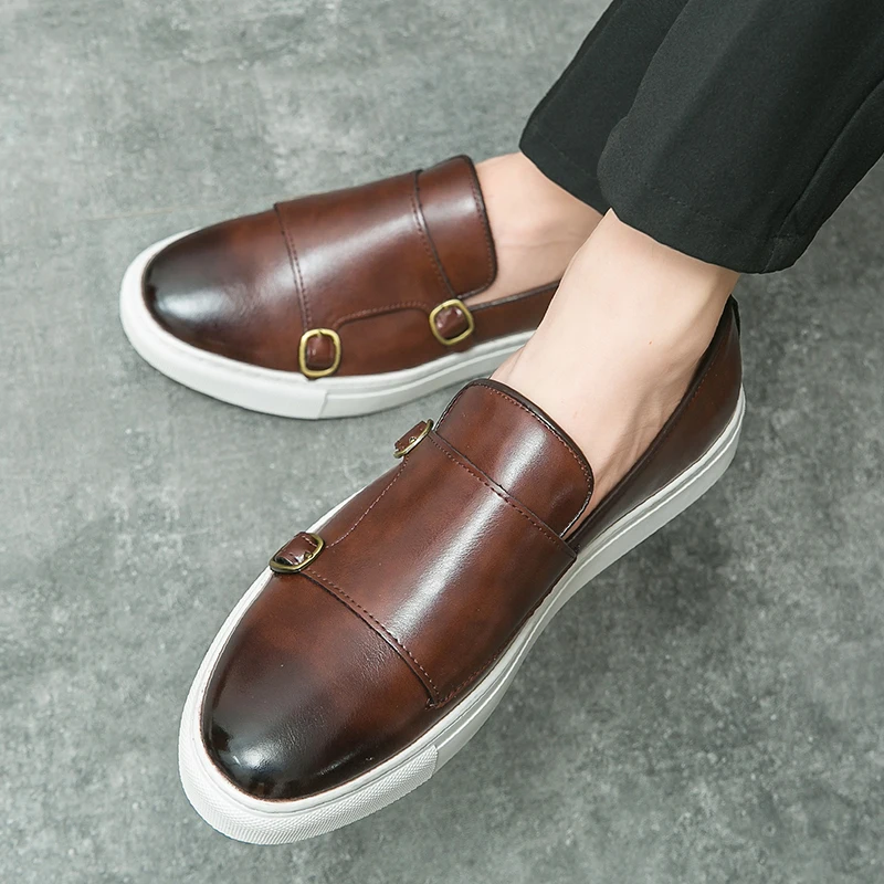 Double breasted thick soled loafers with enhanced gloss business comfort breathability and casual board shoes