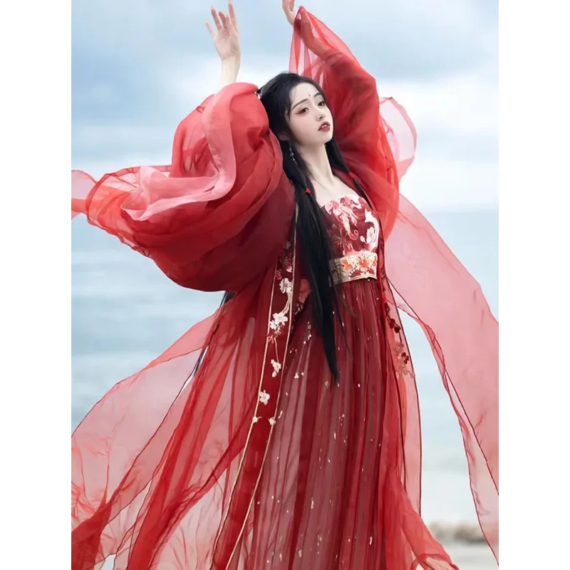 

Hanfu Dress Women Chinese Red Embroidered Hanfu Dress Female Halloween Stage Performance Cosplay Costume Party Outfit Hanfu Suit