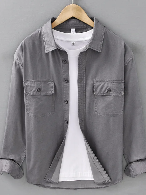 

Свободная хлопковая рабочая одежда Long Sve для мужчин Faionable Urban Sle American Casual irt с ket Ice Sensation